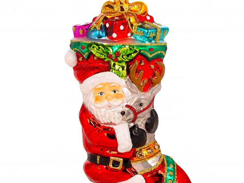 Polish Glass Art Christmas Ornament Santa Treasure Stocking Red White Multi Pga B3018