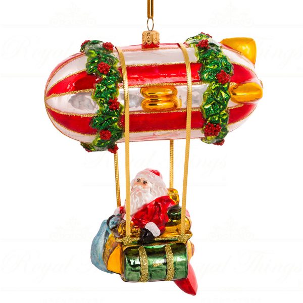 Polish Glass Art Christmas Ornament Santa Zeppelin Service Red Gold White Pga B2005