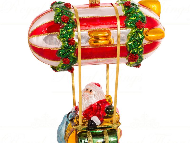 Polish Glass Art Christmas Ornament Santa Zeppelin Service Red Gold White Pga B2005