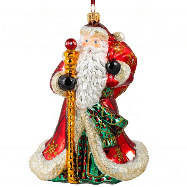 Polish Glass Art Christmas Ornament Snowflake Saint Nick Red Gold Green Pga B4021