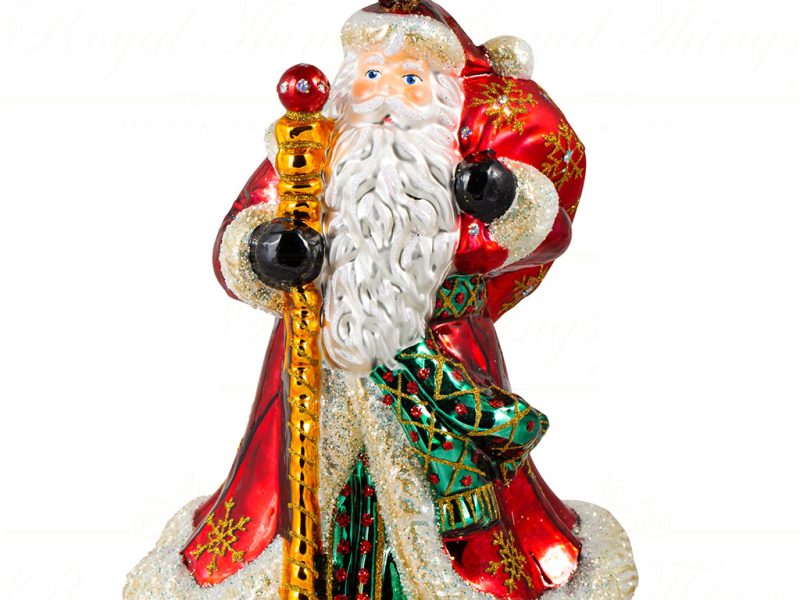 Polish Glass Art Christmas Ornament Snowflake Saint Nick Red Gold Green Pga B4021