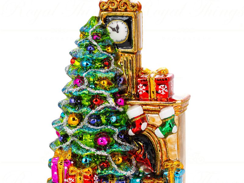 Polish Glass Art Christmas Ornament We Are All Set For Christmas Green Gold Multicolor Pga B4028