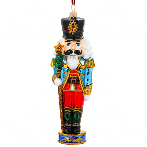 Polish Glass Art Christmas Ornament Whimsical Christmas Nutcracker Blue Gold Black Pga B4004