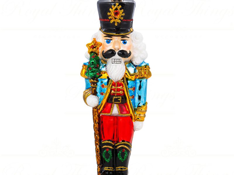 Polish Glass Art Christmas Ornament Whimsical Christmas Nutcracker Blue Gold Black Pga B4004