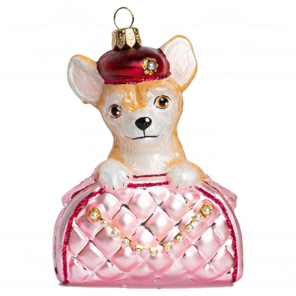Polish Glass Art Christmas Ornaments Chihuahua Went To Paris Pink Brown White Pga B3006