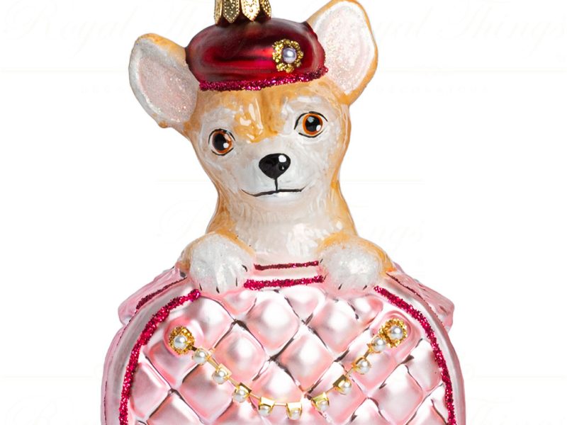 Polish Glass Art Christmas Ornaments Chihuahua Went To Paris Pink Brown White Pga B3006