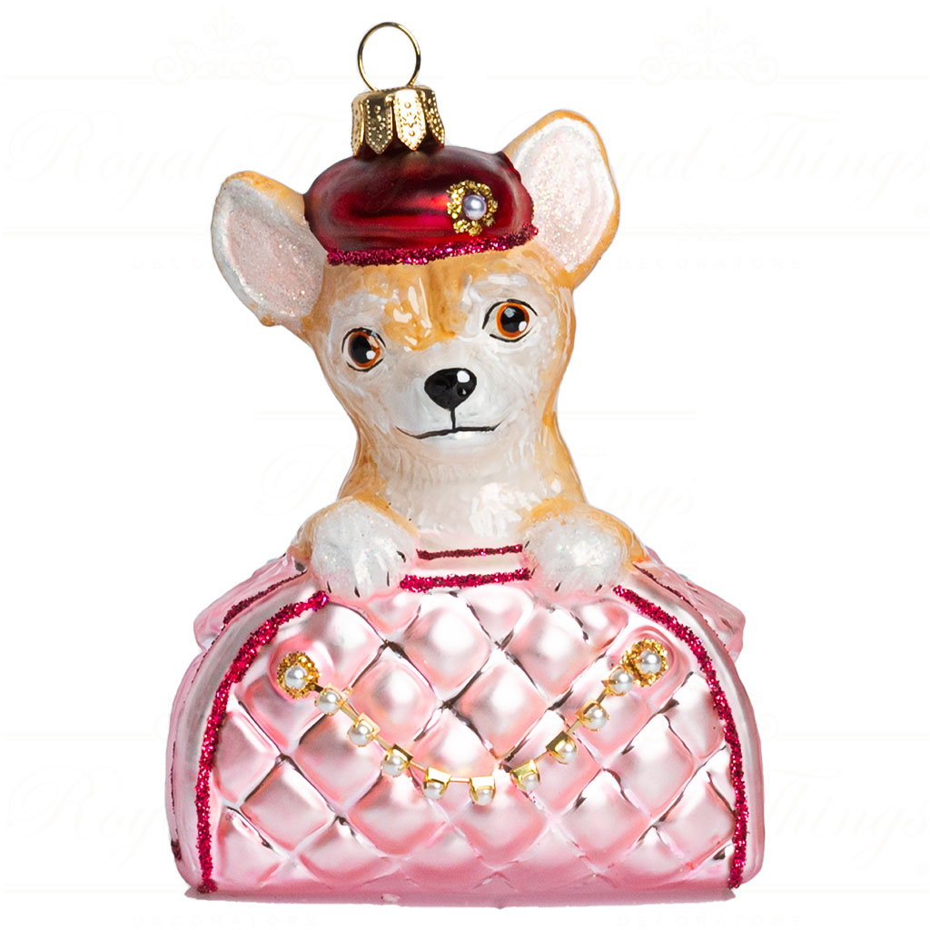 Polish Glass Art Christmas ornaments chihuahua went to paris pink brown white PGA B3006 Polish Glass Art Christmas Ornaments Chihuahua Went To Paris Pink Brown White Pga B3006