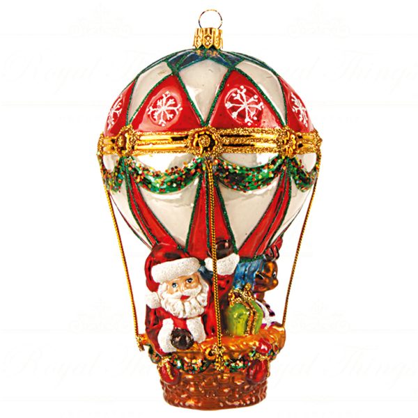 Polish Glass Art Christmas Ornaments Santa Cloud Express Air Balloon Red White Gold Pga B3001