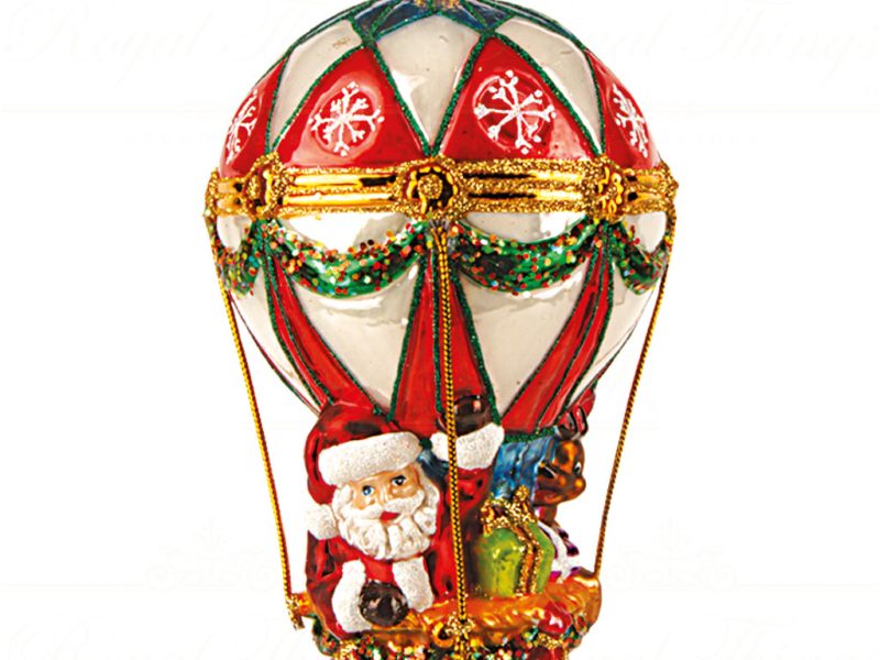 Polish Glass Art Christmas Ornaments Santa Cloud Express Air Balloon Red White Gold Pga B3001