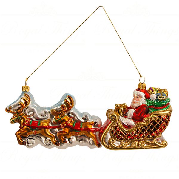 Polish Glass Art Christmas Ornaments Santa Wonderful Sleighride Red Gold Brown Pga B3003