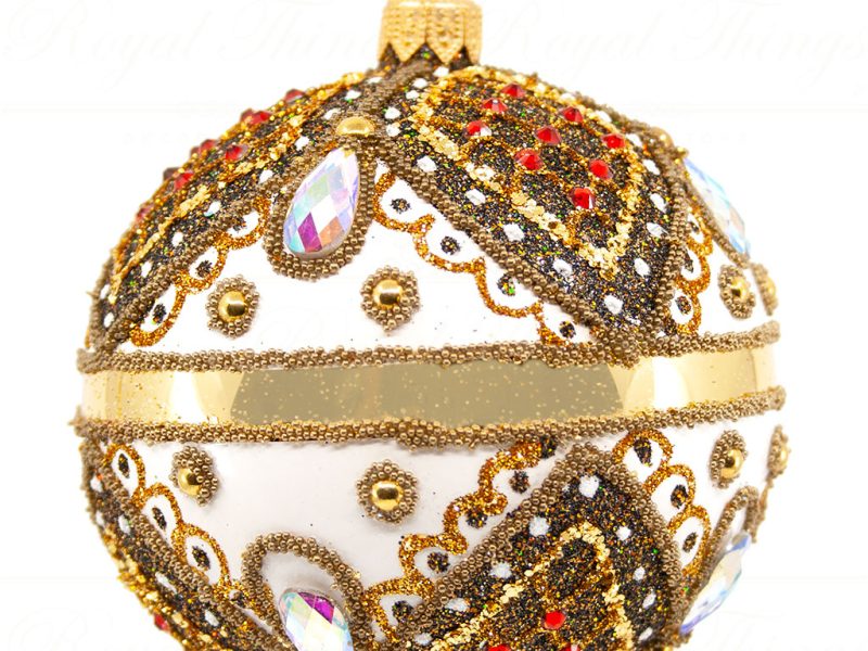 Royal Things Polish Glass Art Christmas Bauble Ball Magic Mauro White Gold Red Pga B2087