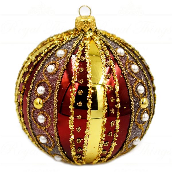 Royal Things Polish Glass Art Christmas Bauble Ball Superb Sue Ellen Burgundy Gold Pga B2086