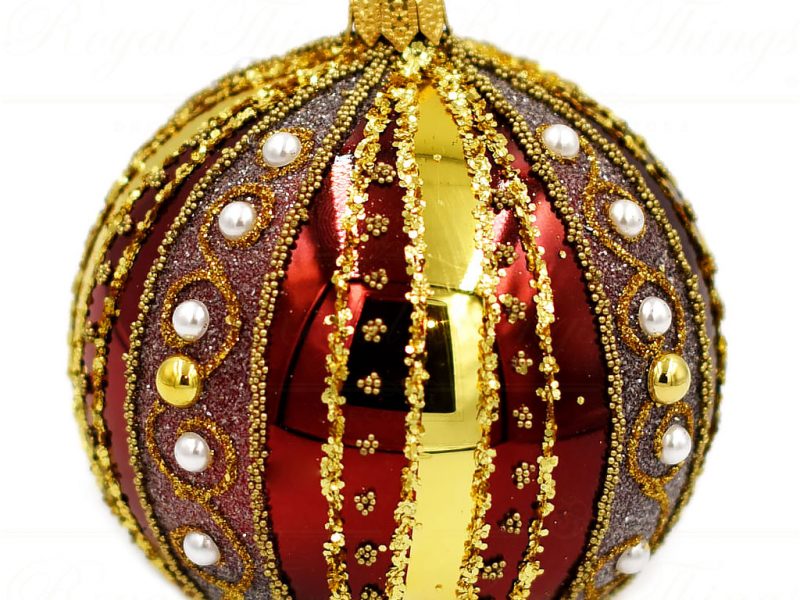 Royal Things Polish Glass Art Christmas Bauble Ball Superb Sue Ellen Burgundy Gold Pga B2086
