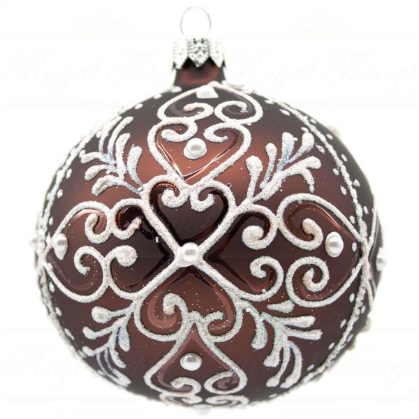 Royal Things Refined Glass Christmas Bauble Ball Brown White Glowing Amy Br100
