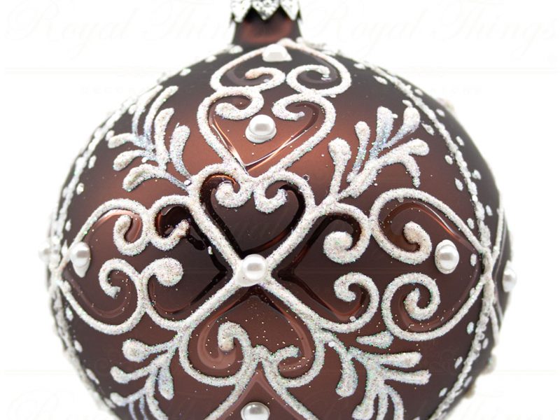 Royal Things Refined Glass Christmas Bauble Ball Brown White Glowing Amy Br100
