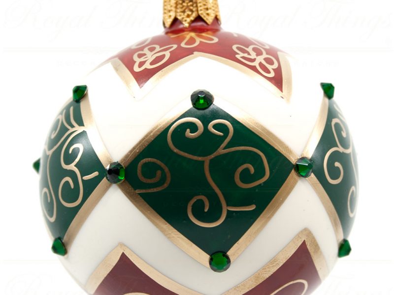 Royal Things Refined Glass Christmas Bauble Ball Red Green White Gold Oldfashioned Claus Wh102