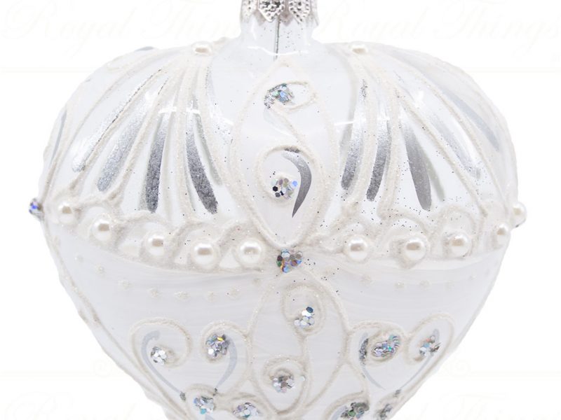 Royal Things Refined Glass Christmas Bauble Ball White Transparant Loving Lena Wh104