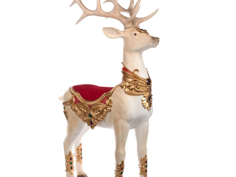 S 30700 Christmas Decorative Items Standing Majestic Deer Display White Burgundy Gold