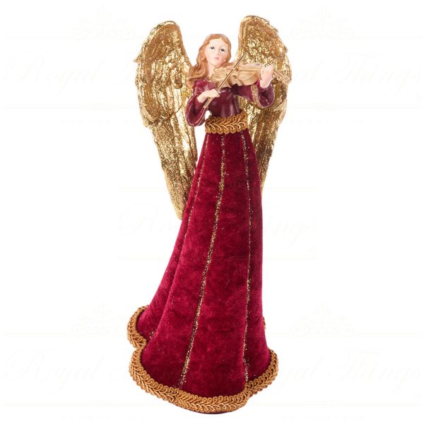 S 30712 Goodwill Christmas Decorative Items Fabric Music Angel With Violin Tabletop Red Burgundy Gold