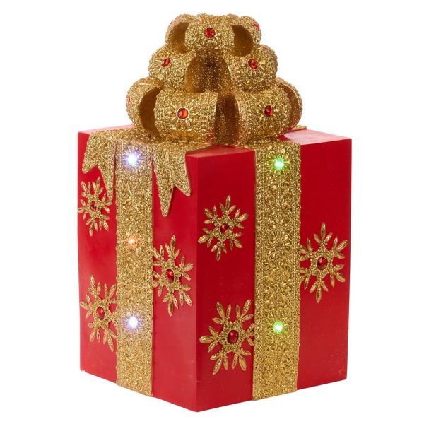 S 30720 Christmas Decorative Items Led Jewel Display Gift Box Tabletop Red Gold