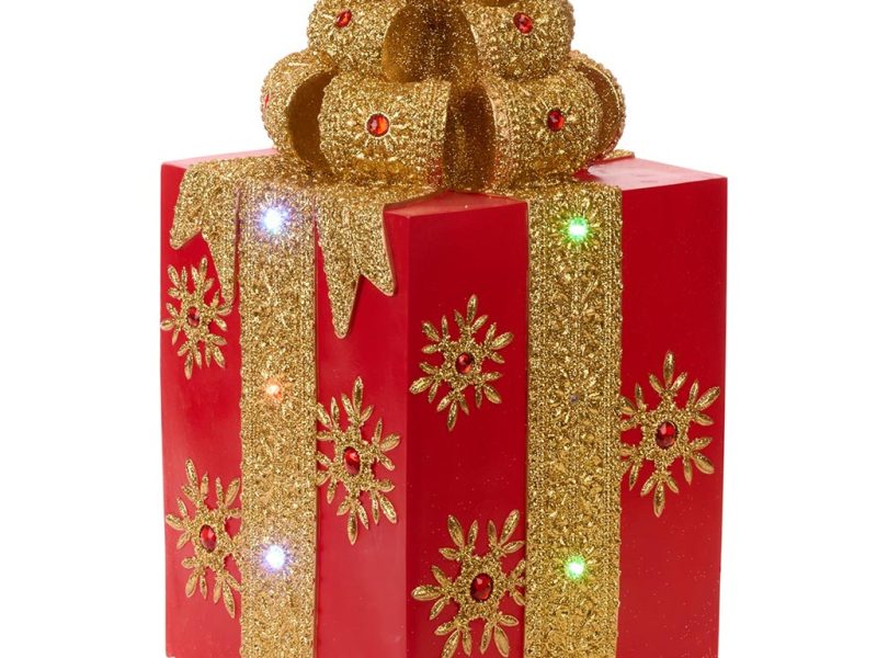 S 30720 Christmas Decorative Items Led Jewel Display Gift Box Tabletop Red Gold