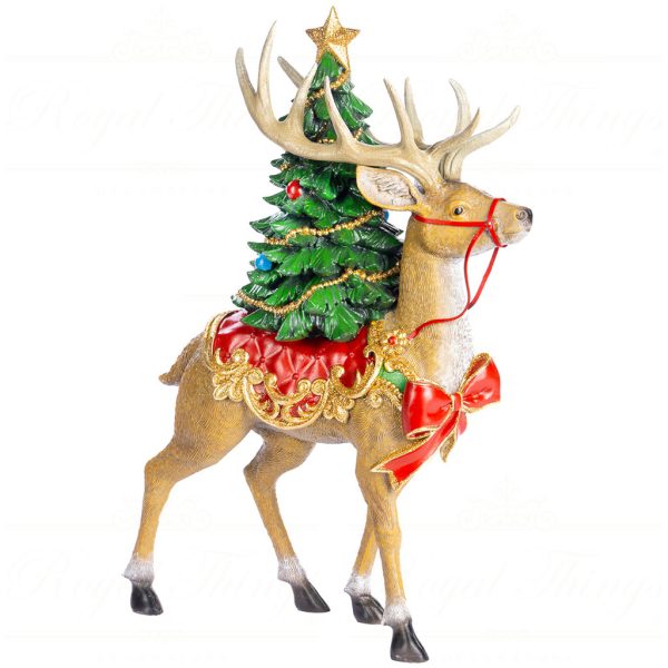 S 30757 Goodwill Christmas Decorative Items Xmas Deer With Tree Tabletop Brown Green Red