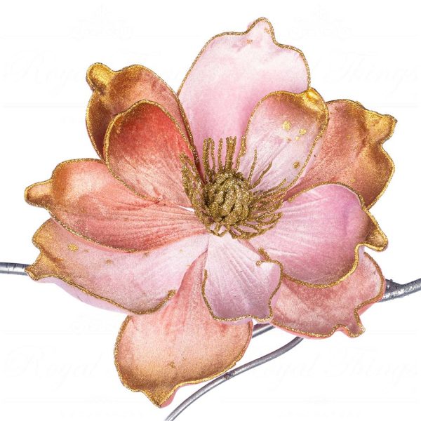 Sp 20800 Goodwill Christmas Decorative Items Fabric Gradient Magnolia Flower On Clip Pink Gold