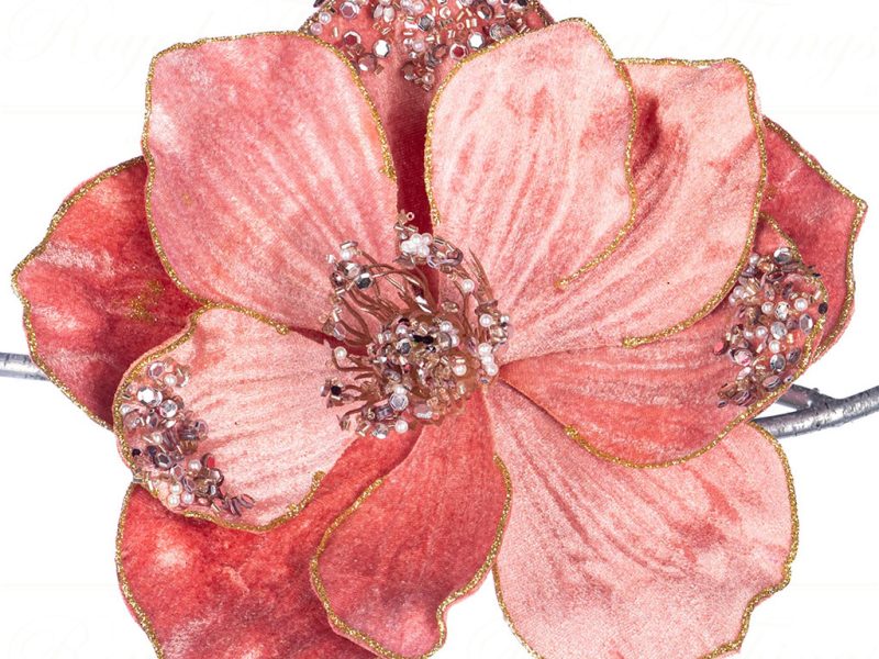 Sp 20801 Goodwill Christmas Flowers Glitter Magnolia Flower On Clip Pink Gold