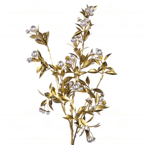 Sp 20806 Goodwill Christmas Branches Stems Metallic Leaf Pearl Stem Gold White