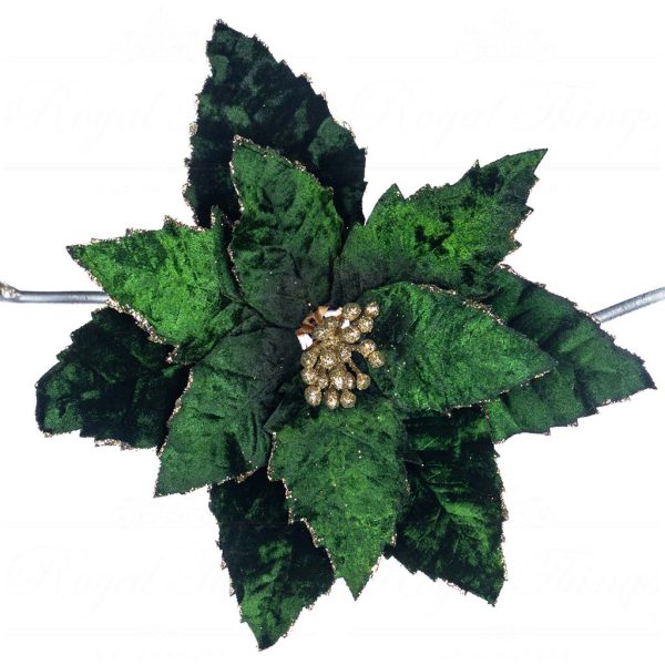 Sp 20810 Goodwill Christmas Decorative Items Fabric Poinsettia Flower On Clip Green Champagne