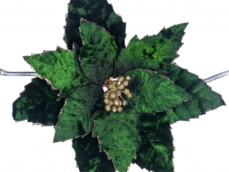 Sp 20810 Goodwill Christmas Decorative Items Fabric Poinsettia Flower On Clip Green Champagne