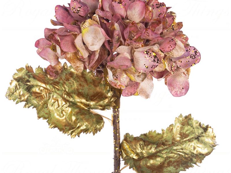 Sp 20847 Goodwill Christmas Decorative Items Fabric Hydrangea Flower Stem Pink Gold Green