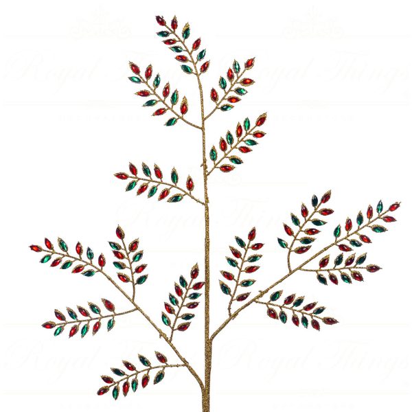 Sp 20860 Goodwill Christmas Decorative Items Jewel Leaf Stem Red Green Branches Stems