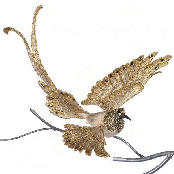 Sp 20865 Goodwill Christmas Decorative Items Fabric Jewel Bird On Clip Ornament Cream Champagne