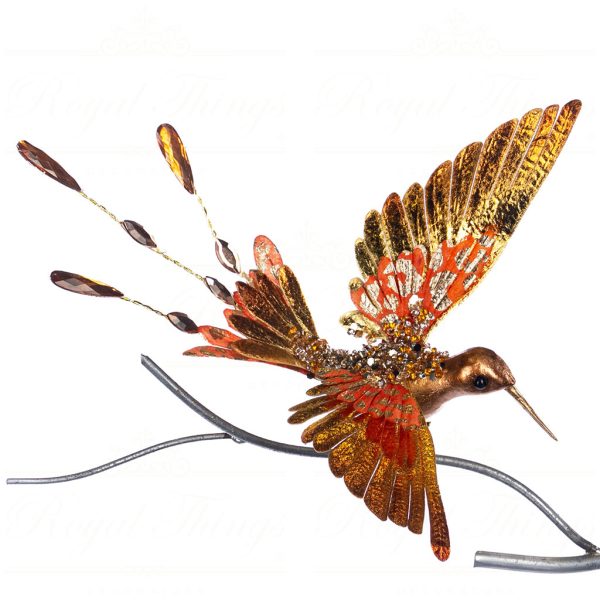 Sp 20886 Goodwill Christmas Decorative Items Metallic Jewel Hummingbird On Clip Orange Gold