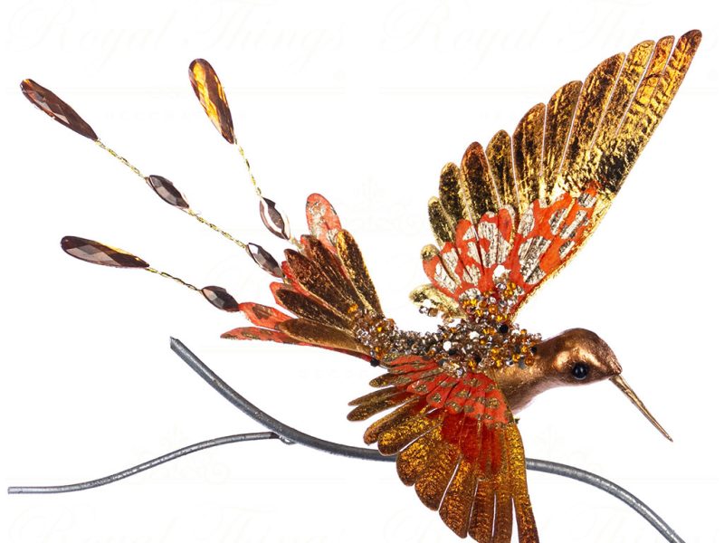 Sp 20886 Goodwill Christmas Decorative Items Metallic Jewel Hummingbird On Clip Orange Gold