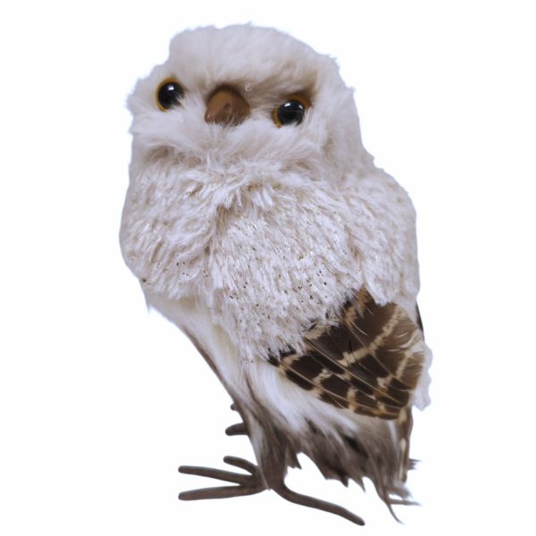 T 78043 Goodwill Christmas Decorative Items Furry Owl Cream Brown