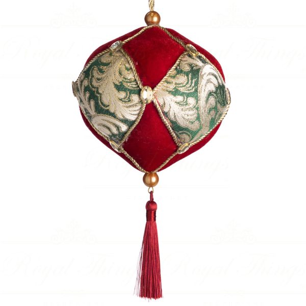 T 79095 Goodwill Christmas Balls Brocade Net Onion Tassel Red White Green