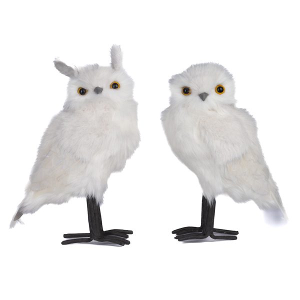 T 80054 Christmas Decorative Items Furry Owl Tabletop White