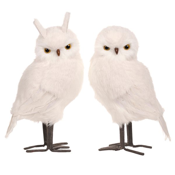 T 80055 Christmas Decorative Items Furry Owl Tabletop White