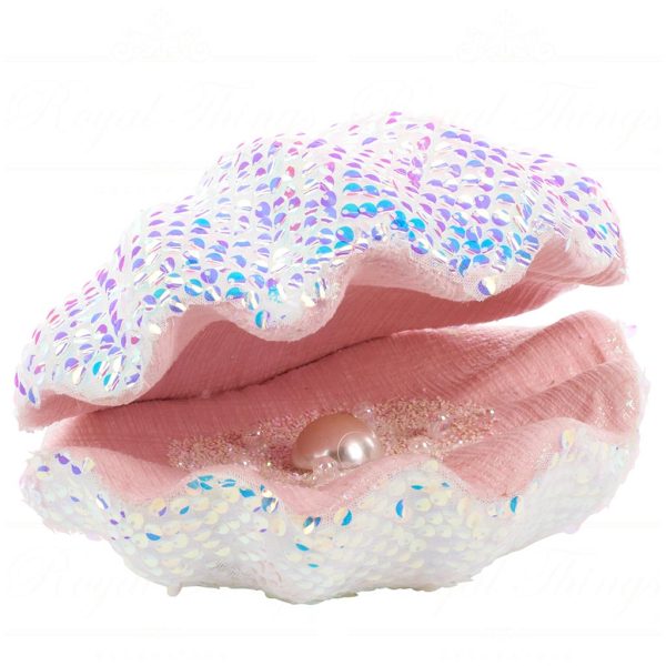 T 81000 Goodwill Christmas Decorative Items Fabric Irish Sequin Open Shell With Pearl Tabletop White Pink