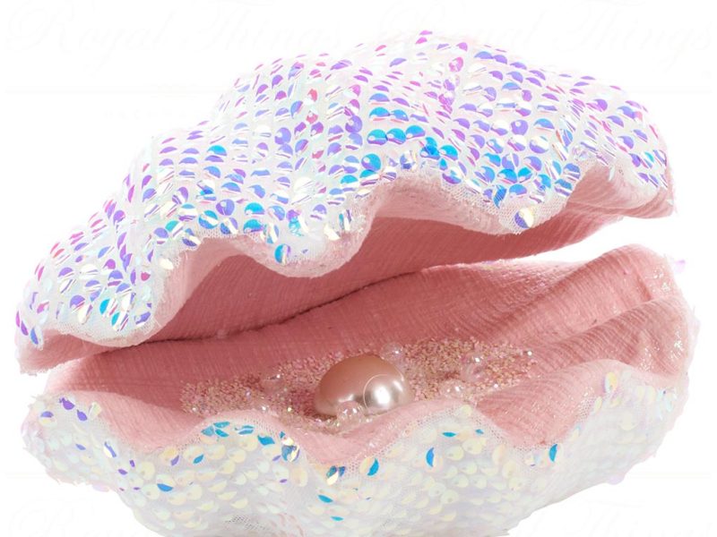 T 81000 Goodwill Christmas Decorative Items Fabric Irish Sequin Open Shell With Pearl Tabletop White Pink