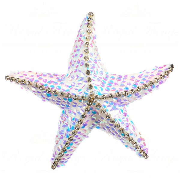 T 81001 Goodwill Christmas Ornaments Fabric Ir.sequin Jewel Starfish Ornament White Multi