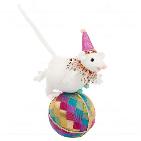 T 81009 Goodwill Christmas Decorative Items Fabric Carnival Circus Mouse On Ball Tabletop White Multi