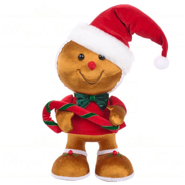 T 81025 Goodwill Christmas Decorative Items Fabric Xmas Gingerbread Boy With Cane Tabletop Brown Red