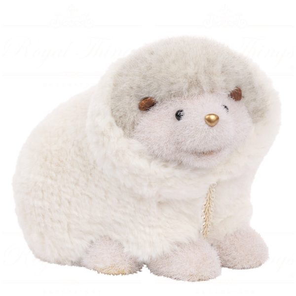 T 81046 Goodwill Christmas Decorative Items Furry Hedgehog Tabletop Cream