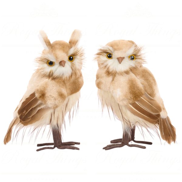T 81056 Goodwill Christmas Decorative Items Furry Two Tone Owl Tabletop Brown Cream