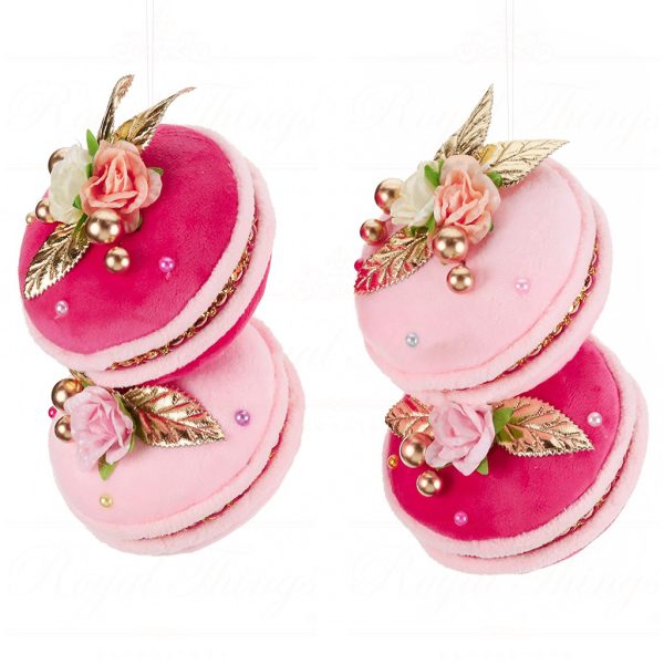 T 81071 Goodwill Christmas Ornaments Fabric Floral Macaroons Ornament Pink Gold