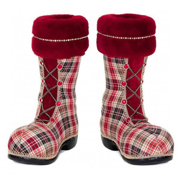 T 81086s Christmas Decorative Items A Tartan Christmas Santa Boots Red Black
