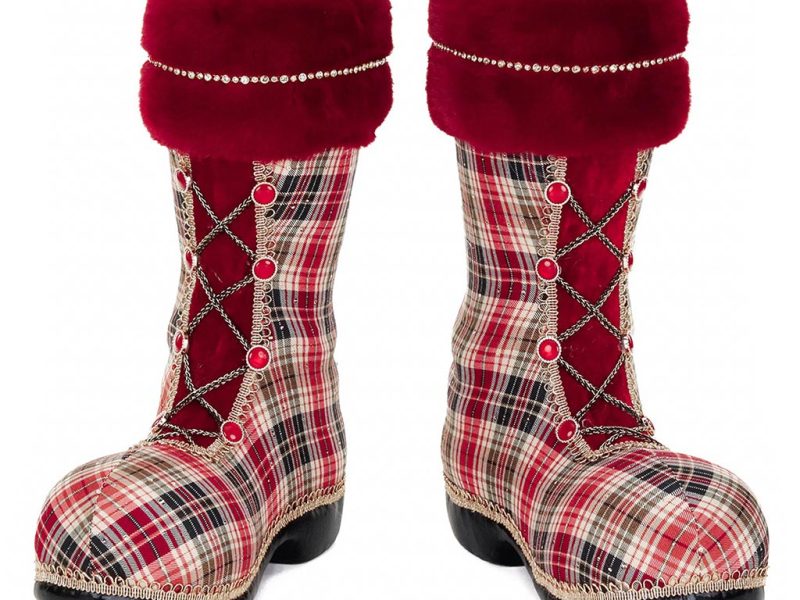 T 81086s Christmas Decorative Items A Tartan Christmas Santa Boots Red Black